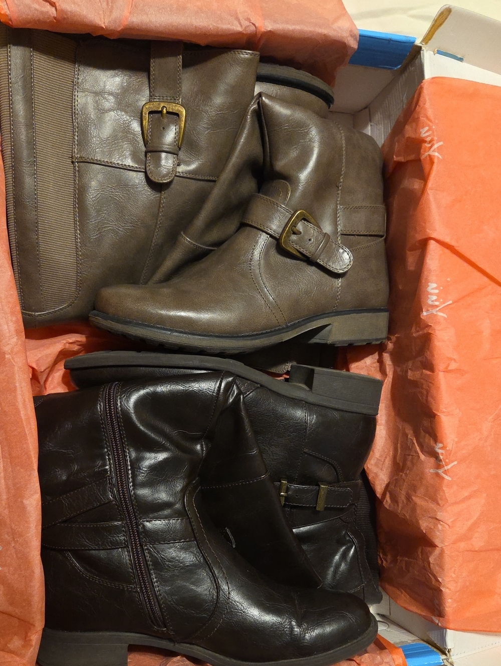 Yuu Wide Calf Riding Boots (2 Pairs) 1 Dark Brown & 1 Mushroom with Original Box